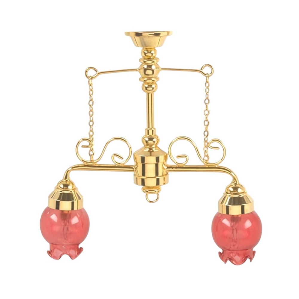 Miniature Dollhouse Light Chandelier Pink Floral Glass Shades 1:12 Scale Rare